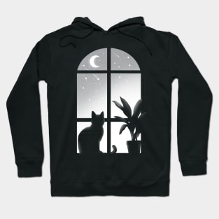 Cat window - Kitty looking stars - infinite night - beautiful moon Hoodie